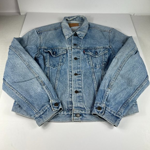 VTG Levi's Jean Jacket Adult 48 Large Blue Trucker Faded Distressed Denim USA - Picture 1 of 16